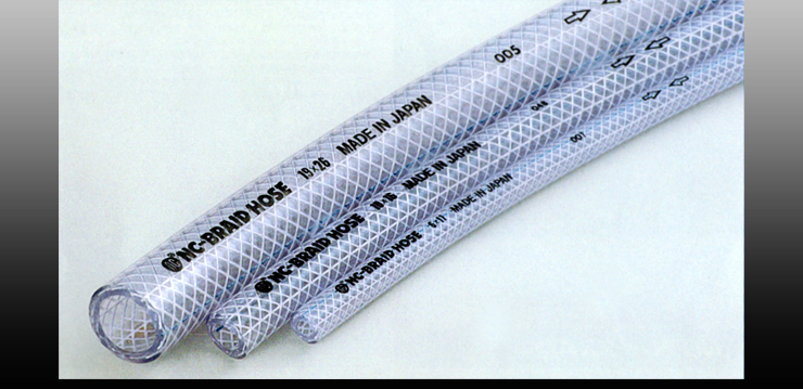 くすみ水色 ニッポンケミカル ポリエステル繊維補強ホース NCブレードホース(テトロン糸補強) 12×18 定尺品 100M 